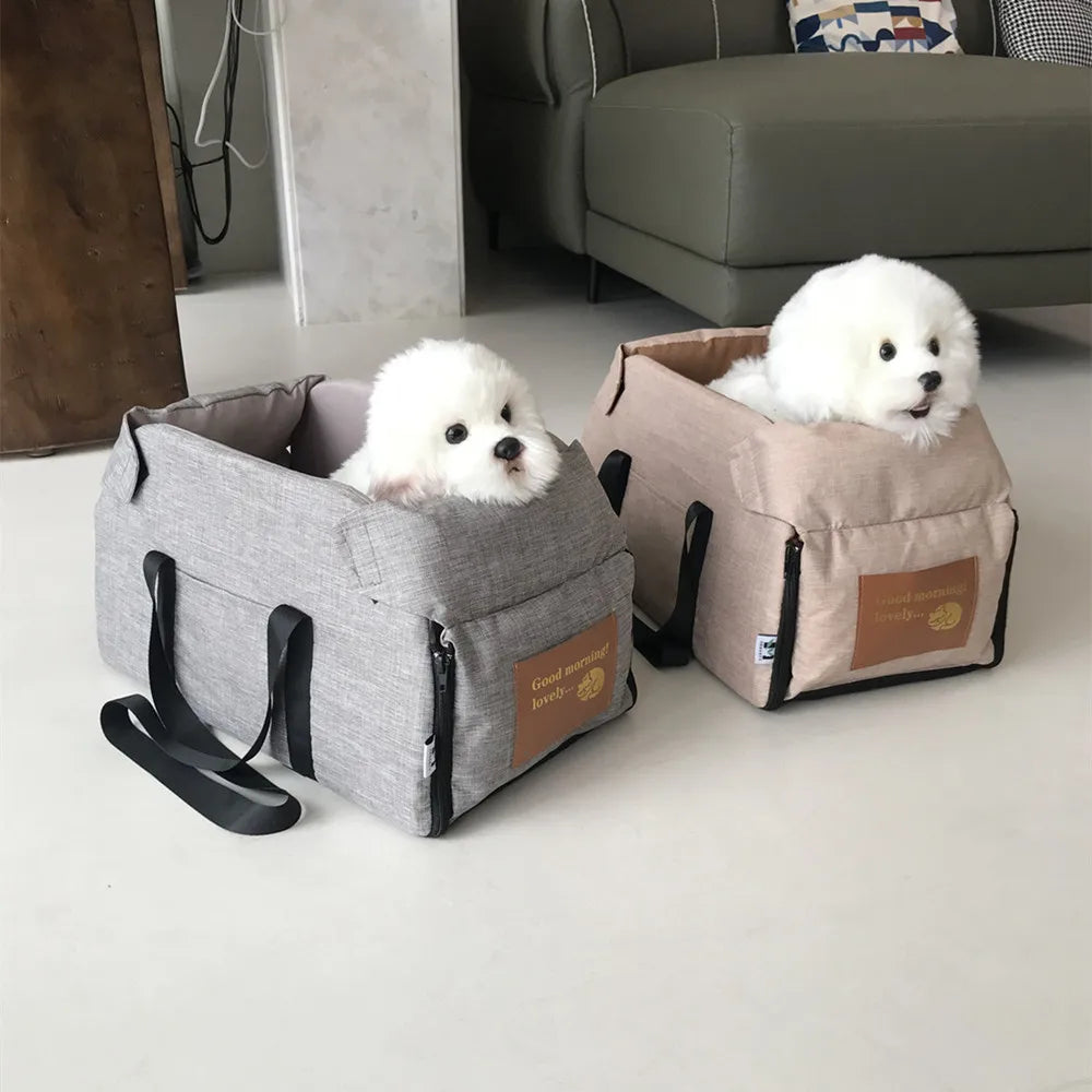 Portable Car Dog Seat Bed for Small Dogs & Cats - Travel Pet Carrier, Waterproof & Removable