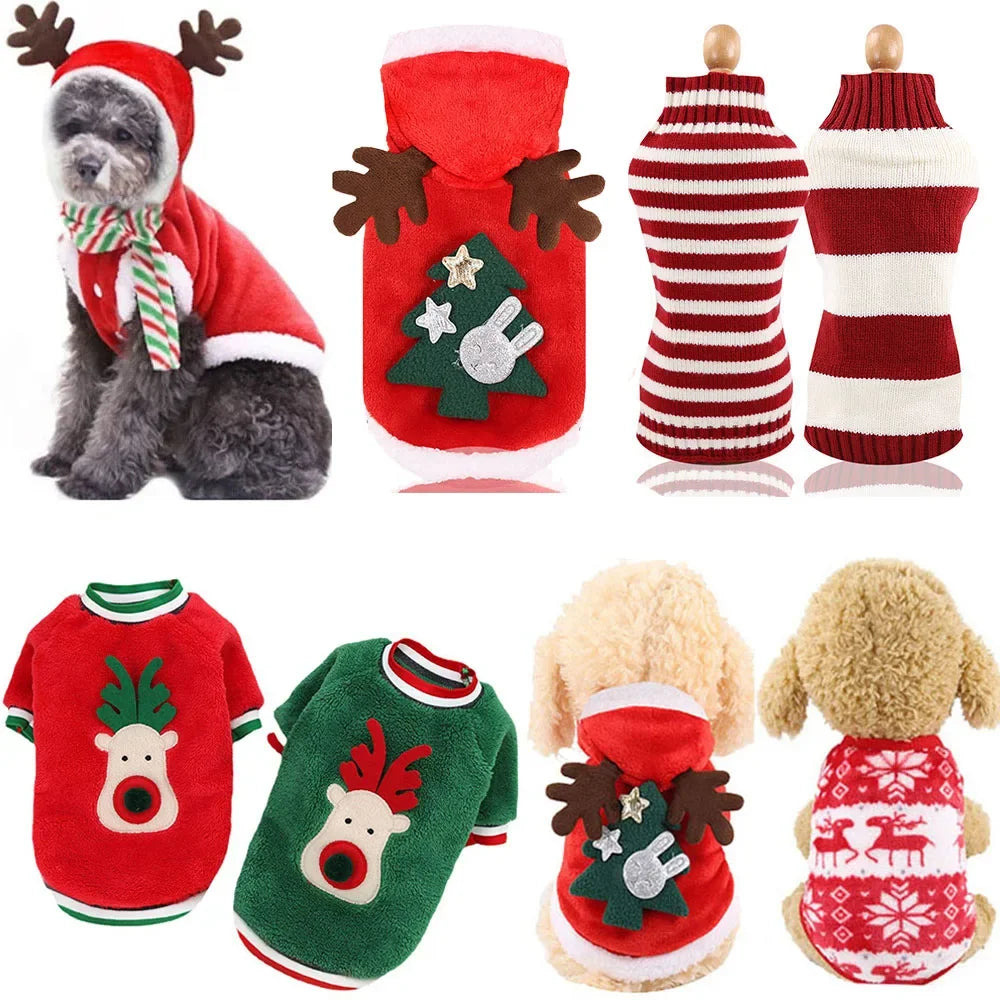 Dog Hoodies Christmas Halloween Dog Holiday Sweater Coat Puppy Snow Elk Reindeer Snowman Cosplay Clothes for Dog Pet Cat Costume