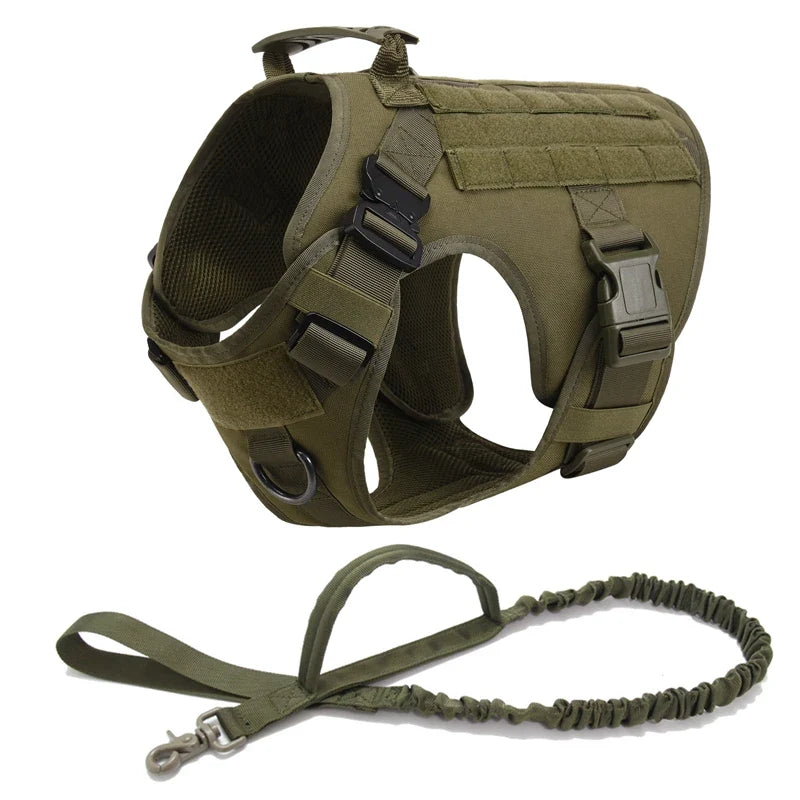 Tactical Military Vest Pet German Shepherd Golden Retriever Tactical Training Dog Harness and Leash Set For All Breeds Dogs Green 2 piece set