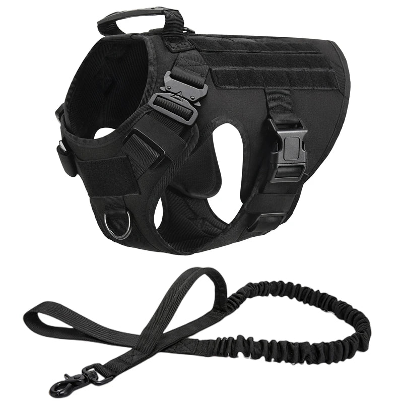Tactical Military Vest Pet German Shepherd Golden Retriever Tactical Training Dog Harness and Leash Set For All Breeds Dogs Black 2 piece set