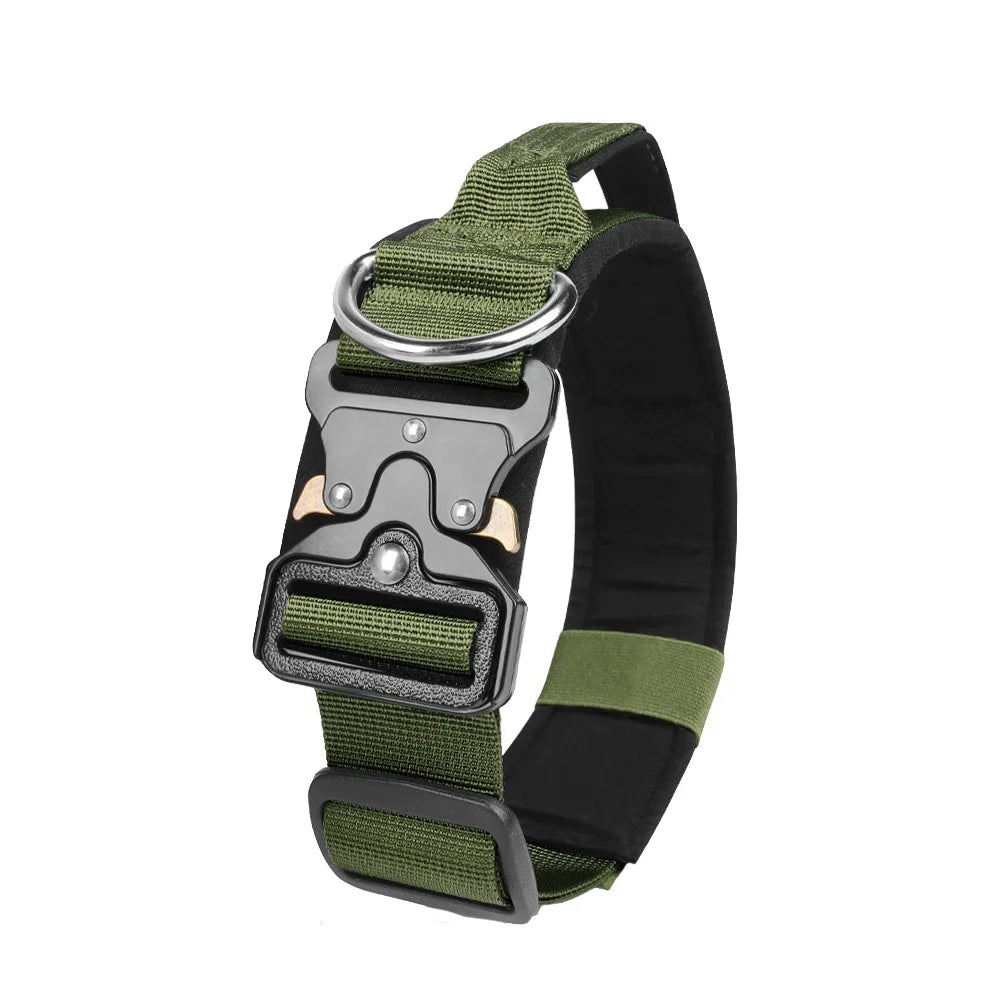 Tactical Dogs Collars with Handle Heavy Duty Military Dog Collar for Medium Large Dogs Collar with Quick Release Pets Collar Green