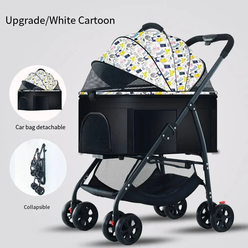 Lightweight Foldable Pet Stroller for Small and Medium Dogs & Cats Portable Outdoor Pet Carrier on Wheels Cartoon White China Mainland