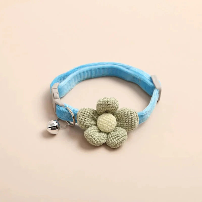 Adjustable Flower Cat Collar with Bell – Cute Breakaway Pet Collar for Kittens & Small Dogs Blue