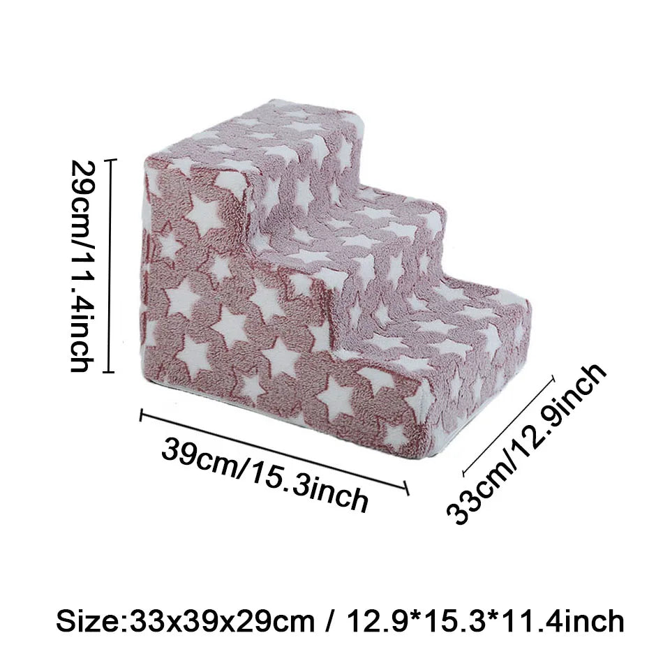 Pet Stairs for Dogs & Cats — 3- or 4-Step Detachable Sponge Ramp, Washable Waterproof Anti-Bite Pet Ladder 3 steps D