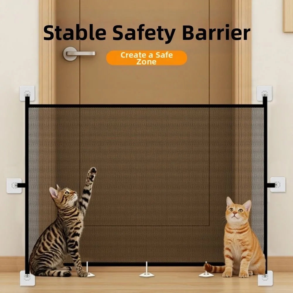Portable Retractable Pet Barrier Fences Folding Anti-Escape Pet Safety Gate Mesh with Hooks Dog Isolation Gate Hallways