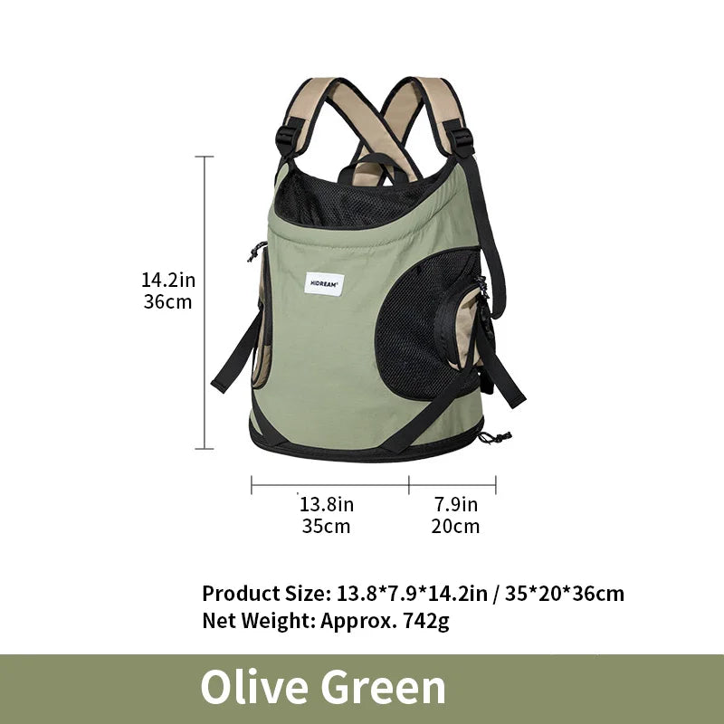 Breathable Front-Carrier Pet Backpack Chest Dog & Cat Carrier Shoulder Bag Olive Green