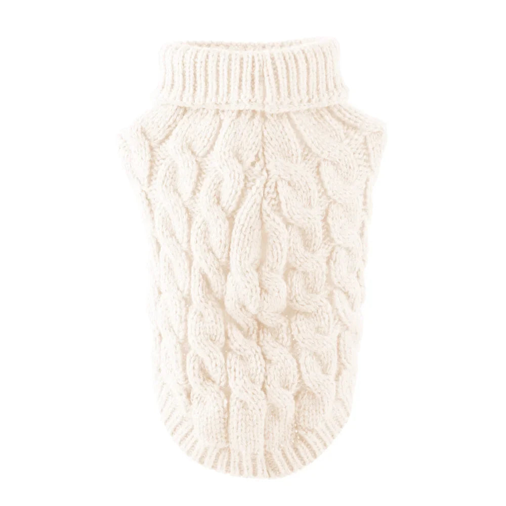 Classic Solid Knit Dog Sweater | Warm Winter Pullover for Small Breeds White Default
