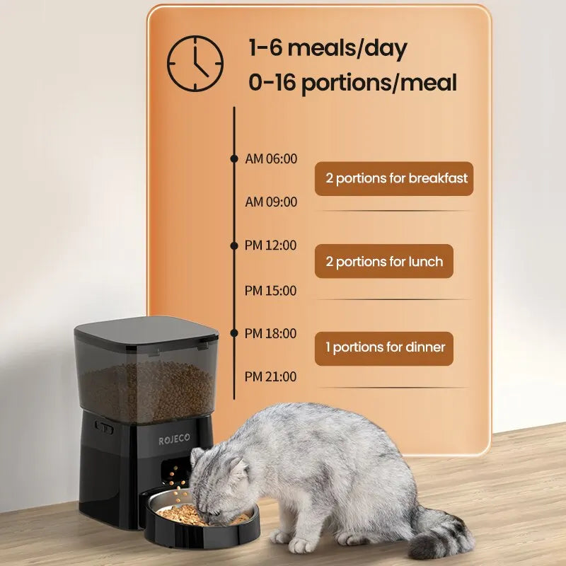 Automatic Pet Feeder Button Version - Programmable LCD Dry Food Dispenser for Cats & Dogs, Rechargeable