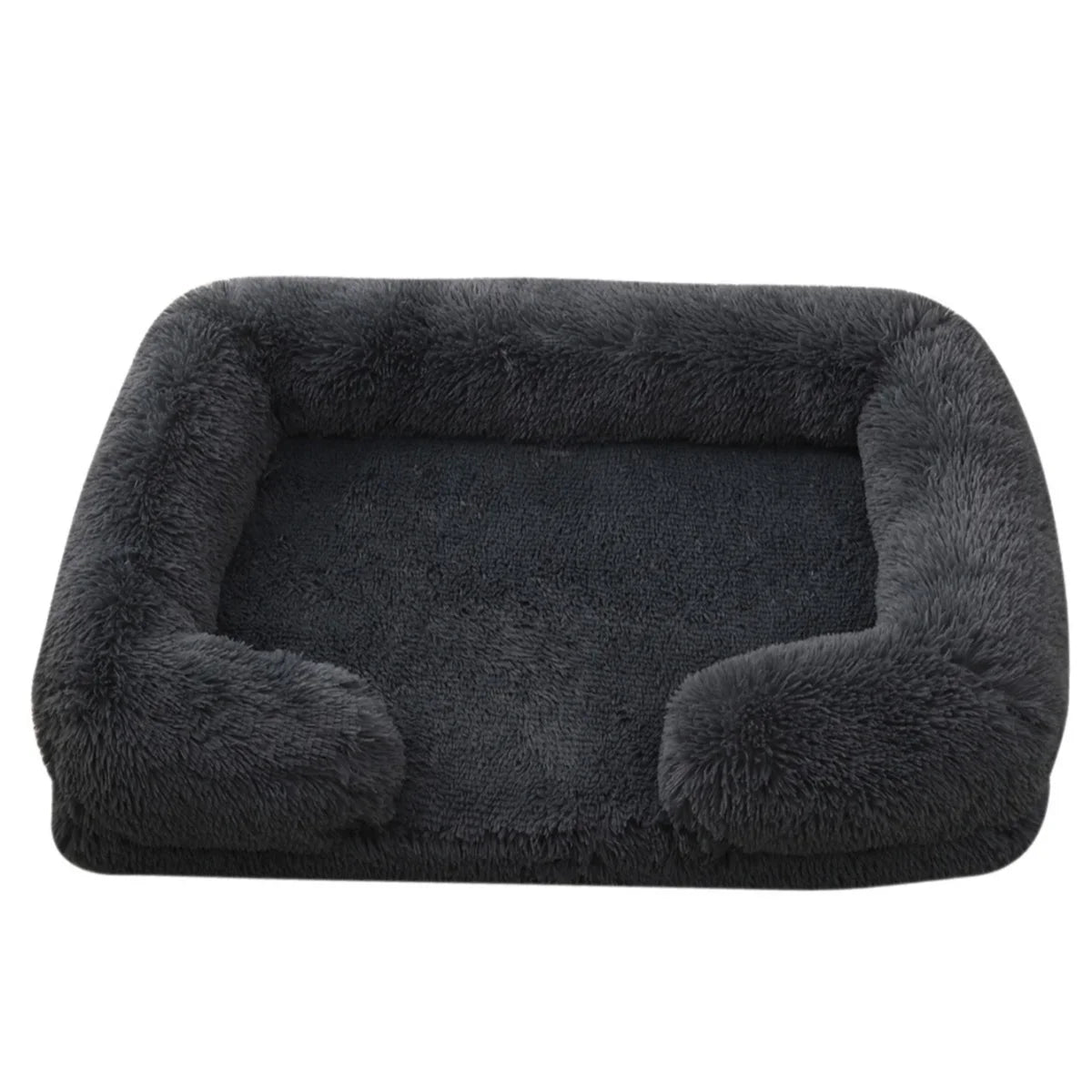 Square Plush Dog Bed with Memory Foam – Thickened Winter Pet Sofa Bed with Removable Cover (S/M/L/XL) Dark Grey