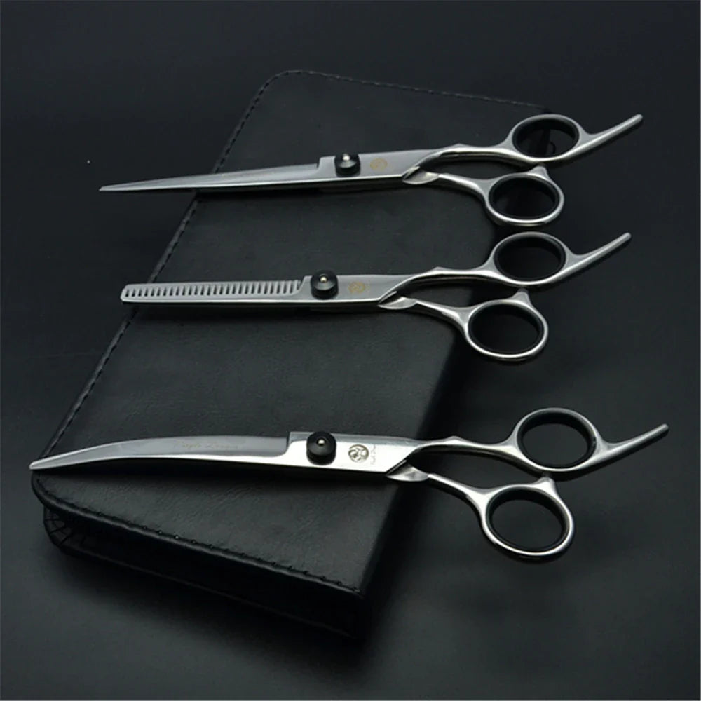 Professional Dog Grooming Scissors Set - 6" (15.2 cm) & 7" (17.8 cm) Stainless Steel Thinning & Curved Pet Shears 7 inch Z3001-Hei-D3-7Y
