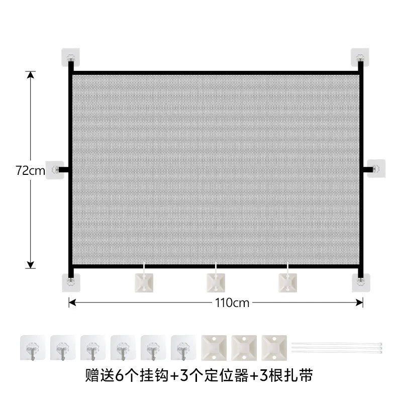 Non-Punch Retractable Pet Fence, Adjustable Portable Safety Gate, Indoor Outdoor Isolation Barrier for Dogs & Cats 110cm x 72cm
