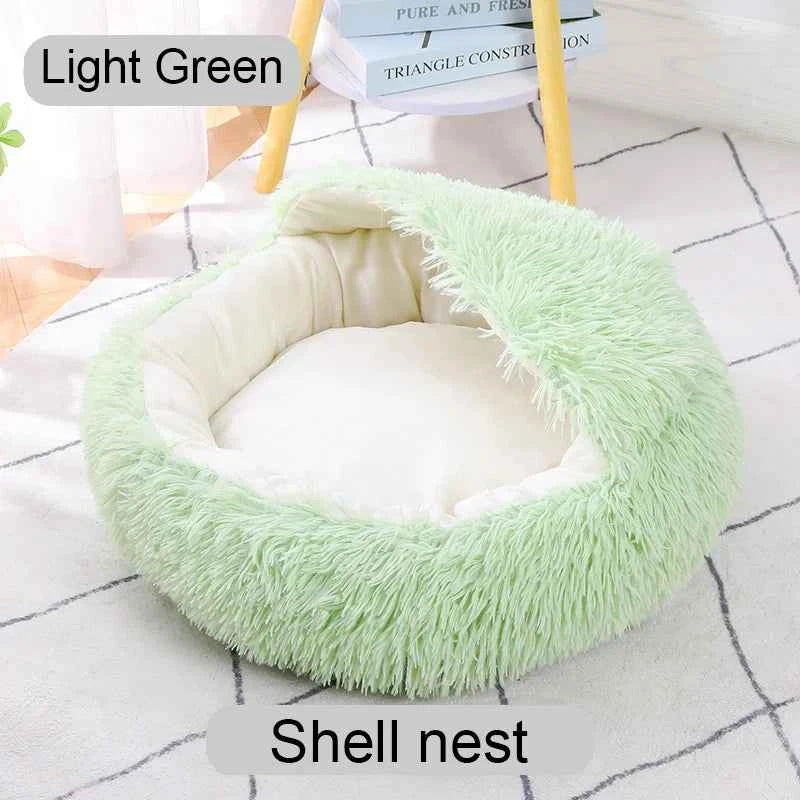 Donut Pet Bed – Calming Round Dog & Cat Bed Soft Plush Cuddler Nest Style 3 Light green