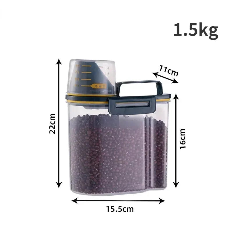 Airtight Pet Food Storage Container with Measuring Cup – 1.5kg/2kg Plastic Dog & Cat Food Pail, Moisture-Proof Sealed Jar 1.5KG blue