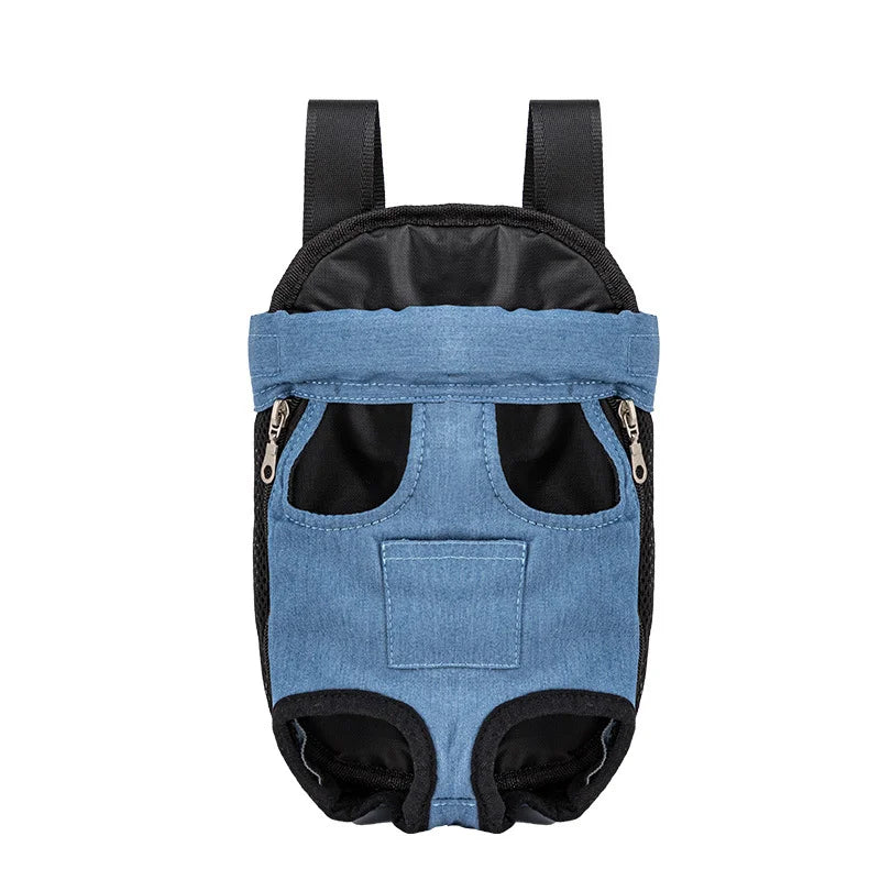 Breathable Camouflage Mesh Dog Carrier Backpack — Adjustable Pet Backpack for Small Dogs up to 22 lb (10 kg) Denim S PocketB