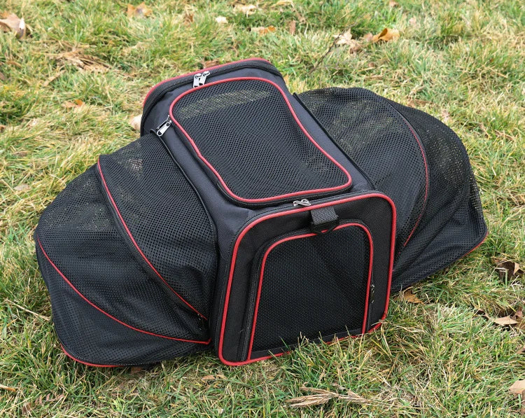 Foldable Mesh Pet Carrier – Expandable Soft-Sided Travel Carrier for Cats & Small Dogs, Breathable Handheld Tote Red