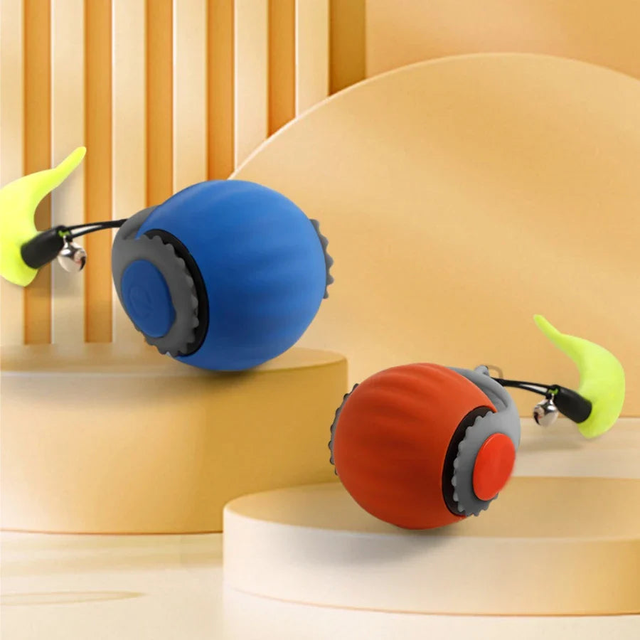 Rechargeable Interactive Rolling Cat Toy with Faux Tail - Motion-Activated Ball for Cats & Small Dogs Orange Blue