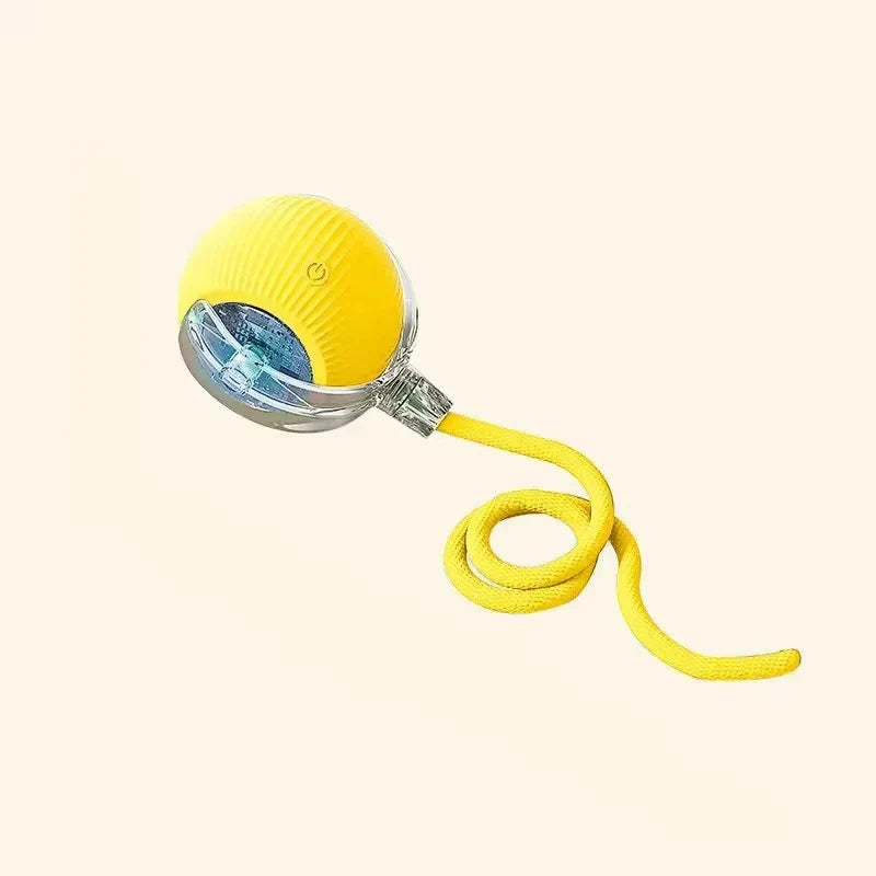 Rechargeable Automatic Rolling Pet Ball — Interactive Plush Tail Toy for Cats & Small Dogs Yellow Tail ball
