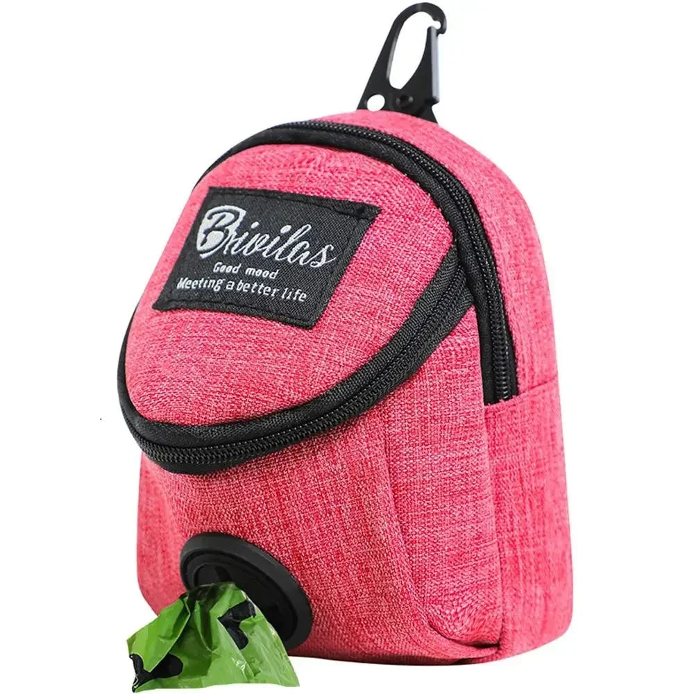 Portable Dog Treat Bag & Poop Bag Dispenser – Waterproof Training Pouch Waist Bag for Walking Rose red