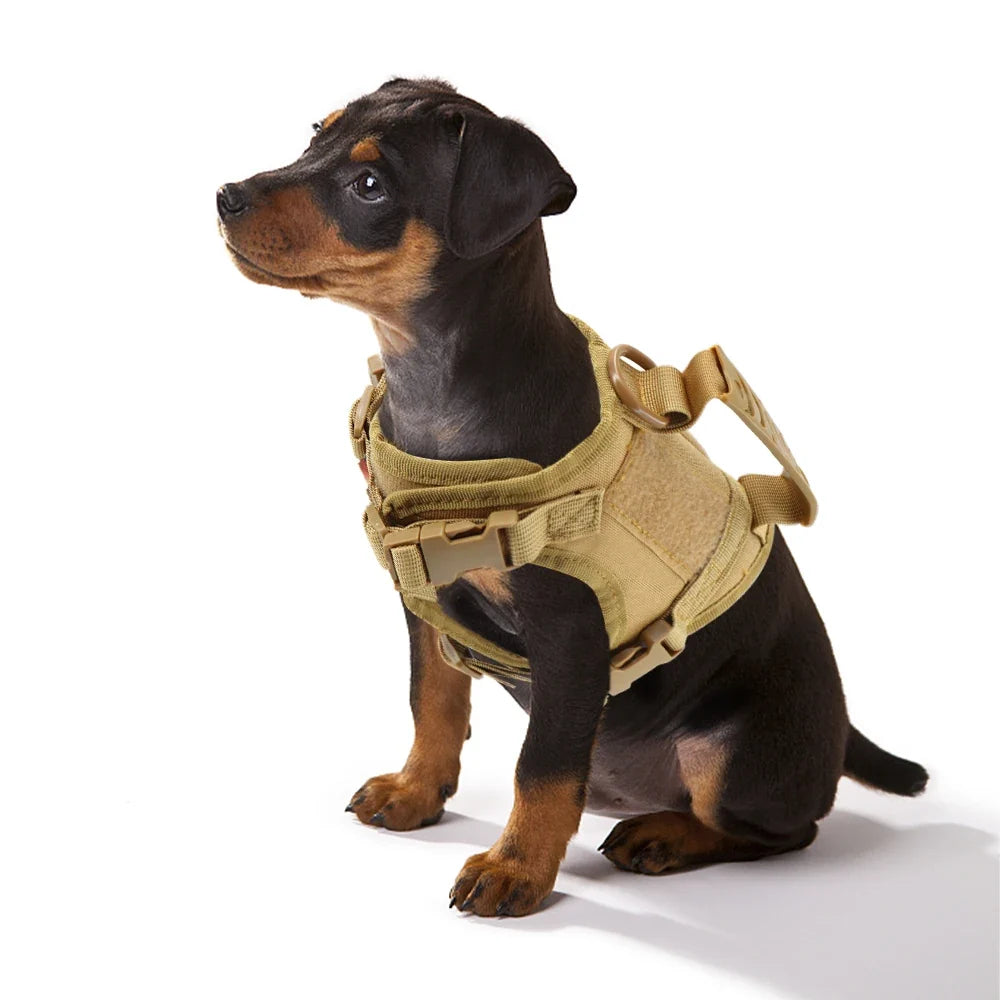 Tactical Small Dog Harness For Puppy Cats Adjustable Kitten Vest Harnesses For Military Dogs Working Training Walking Free Size Khaki