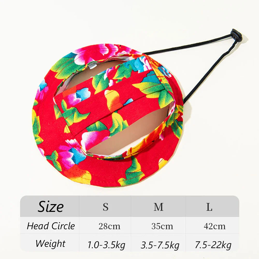 Cute Print Dog Hat for Small Medium Dogs | Adjustable Pet Cap for Pug Corgi Dachshund Red Flower Default