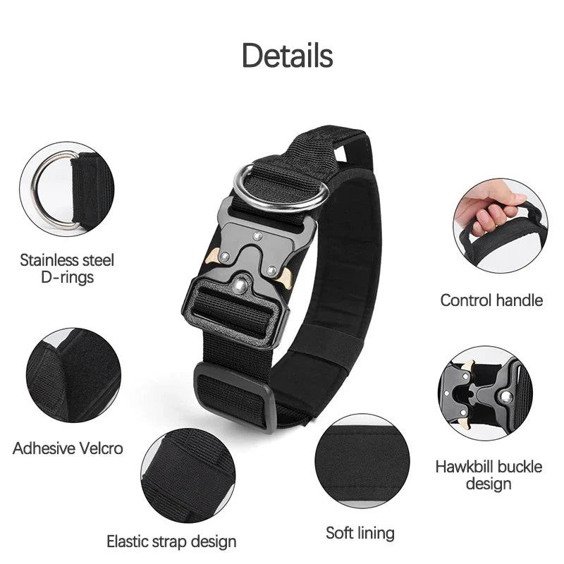 Adjustable Tactical Dog Collar with Metal Buckle Outdoor Walking Training Durable Nylon Collars for Medium Big Dogs Pet Supplies