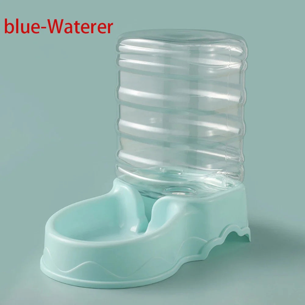 Gravity Pet Feeder and Water Dispenser for Cats and Small Dogs – Transparent PP Hopper, Pink, Blue, Gray blue-Waterer