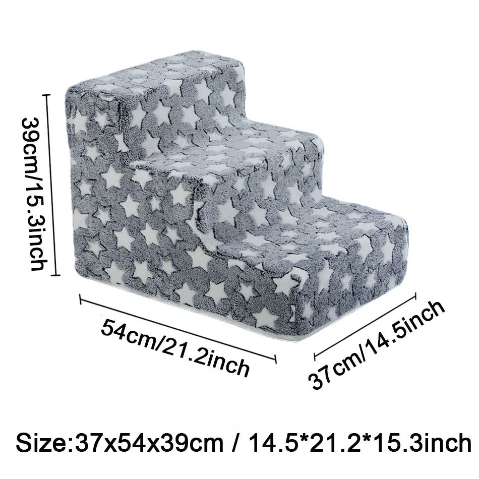 Pet Stairs for Dogs & Cats — 3- or 4-Step Detachable Sponge Ramp, Washable Waterproof Anti-Bite Pet Ladder Big 3 steps C