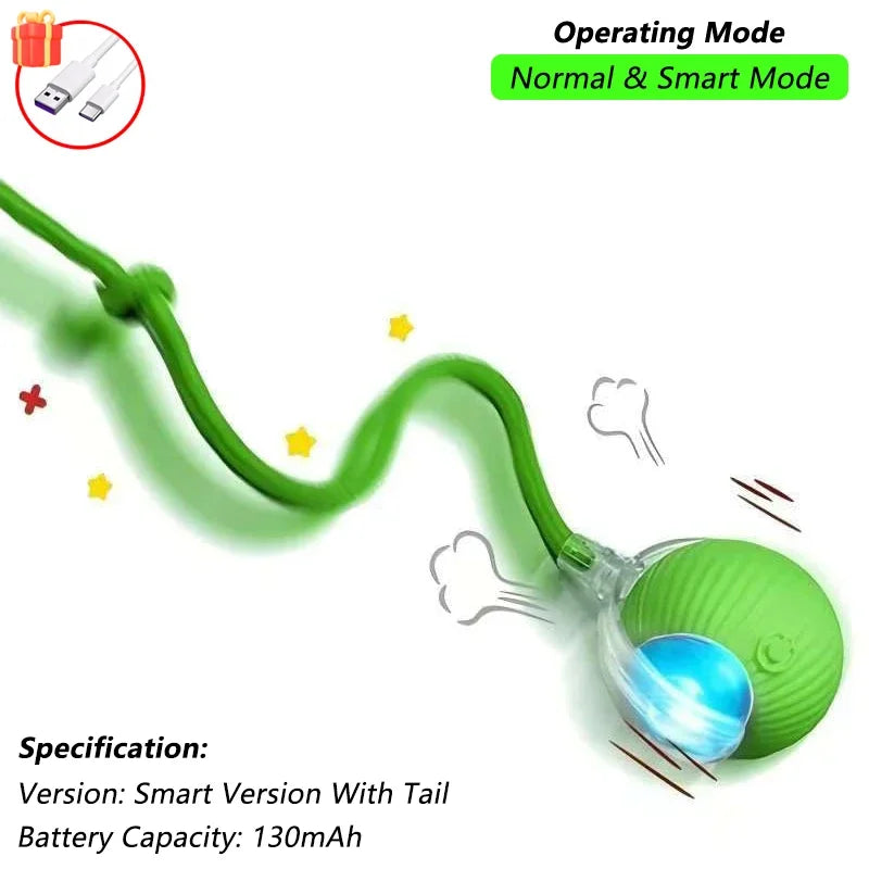 Interactive Smart Cat Toy Ball | Automatic Rolling Ball with Obstacle Avoidance Green Tail Ball New Version
