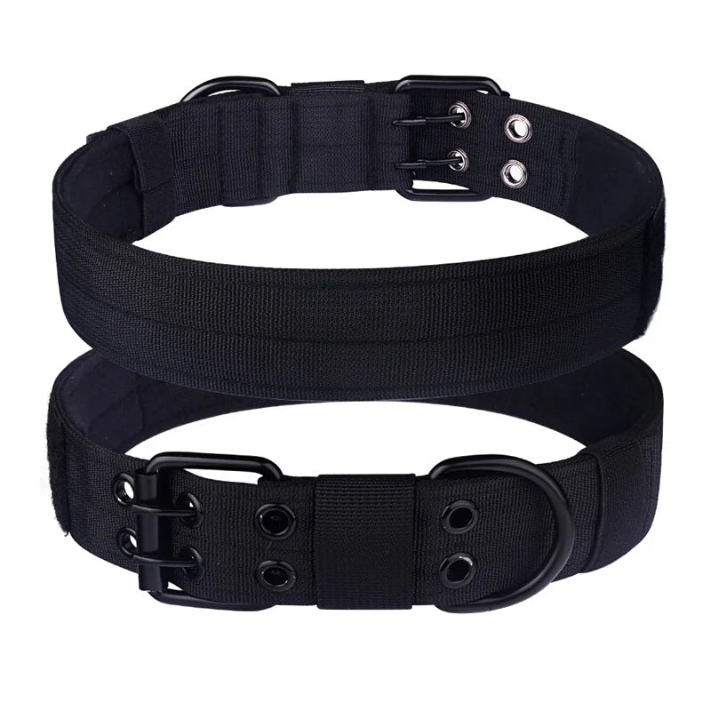 Tactical Dog Collar, Heavy Duty Nylon Dog Collar with Double Buckle, Adjustable Military Dog Collar for Medium Large Dogs black