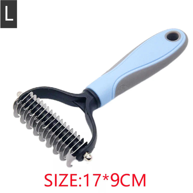 Professional Pet Hair Removal Comb | Shedding Tool for Dogs and Cats Blue-L