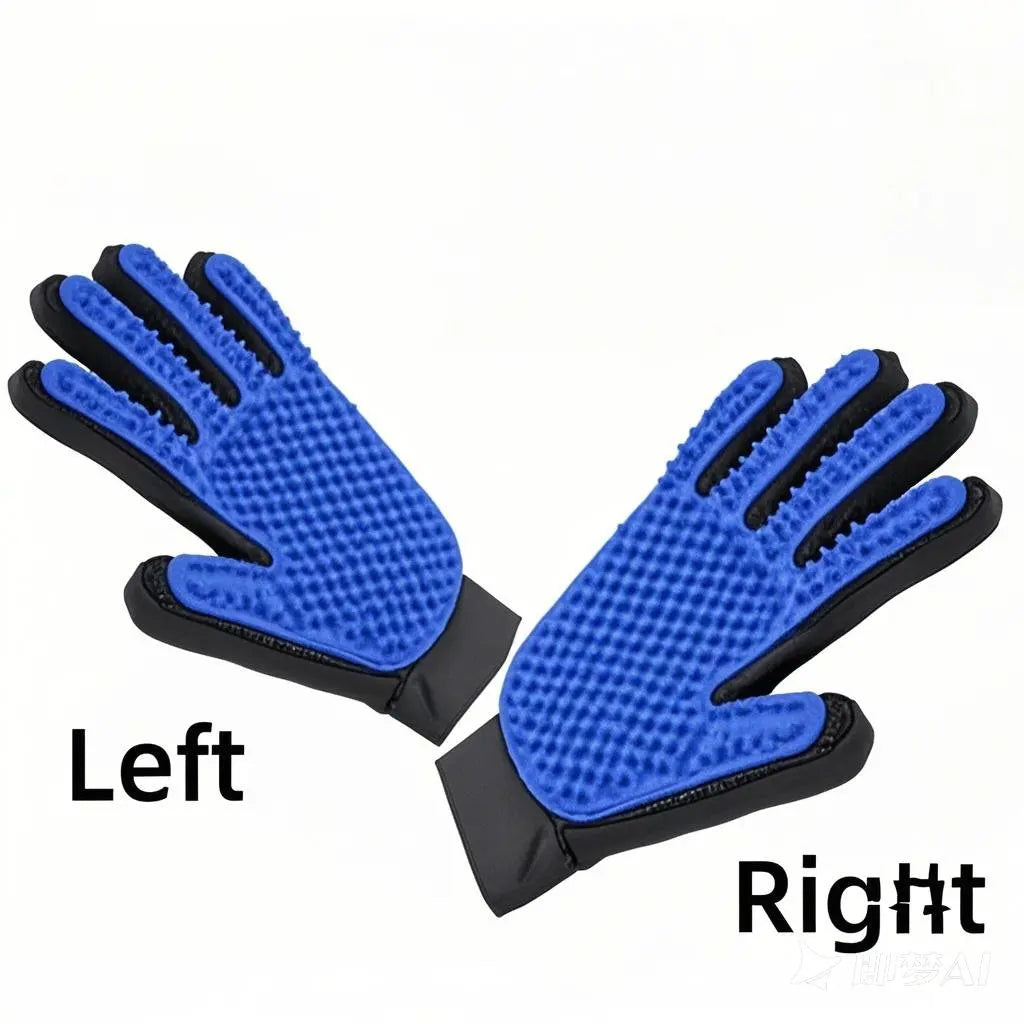 Silicone Pet Grooming Glove – Single Right-Hand Deshedding Brush & Massage Mitt for Dogs & Cats, 16×24 cm (6.3×9.4 in) blue left right