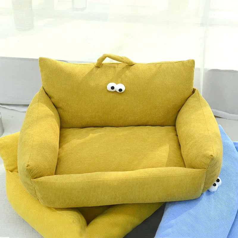 Winter Warm Pet Sofa Bed — Plush Kennel Cushion for Small Dogs & Cats Turmeric