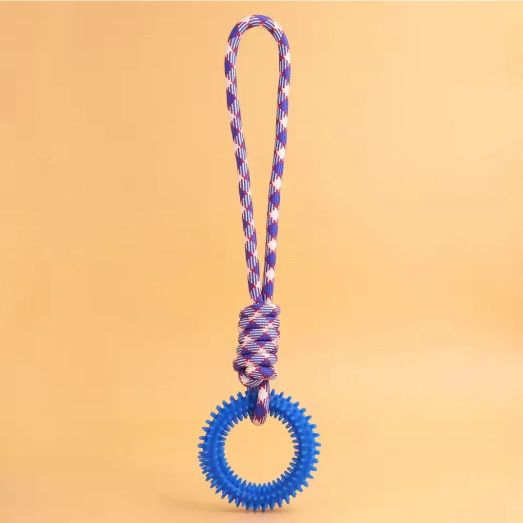 Interactive Spiked Dog Ring Toy - Rubber Chew for Teeth Cleaning & Training Blue