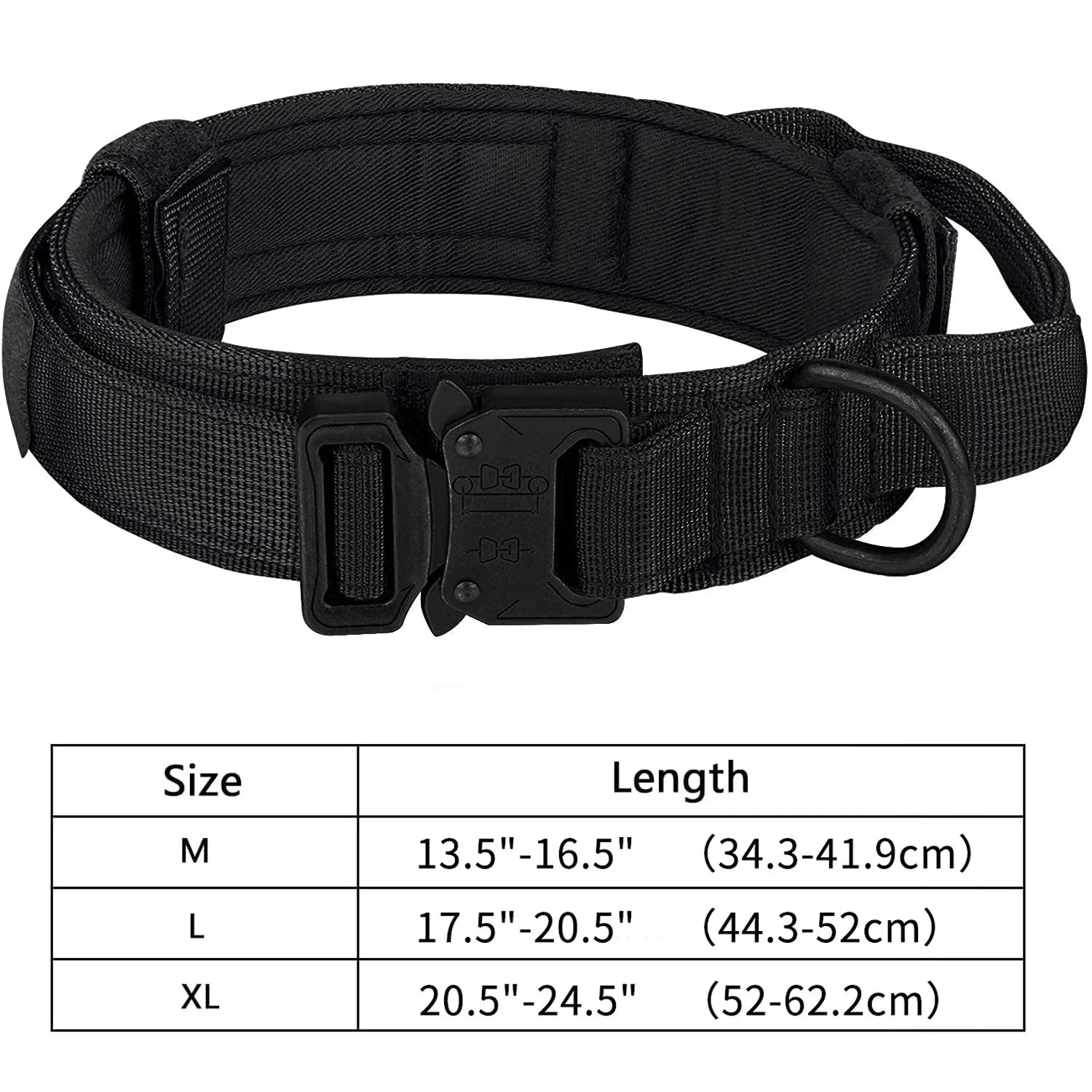 Tactical Dog Collar Adjustable Military Nylon Dog Collar with Control Handle Heavy Duty Metal Buckle for Medium Large Dogs black