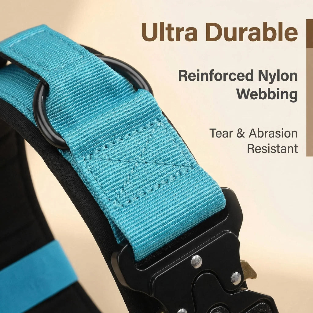 Padded Tactical Dog Collar Heavy Duty, Soft Neoprene Adjustable Nylon with Metal Buckle for Large Medium Dogs