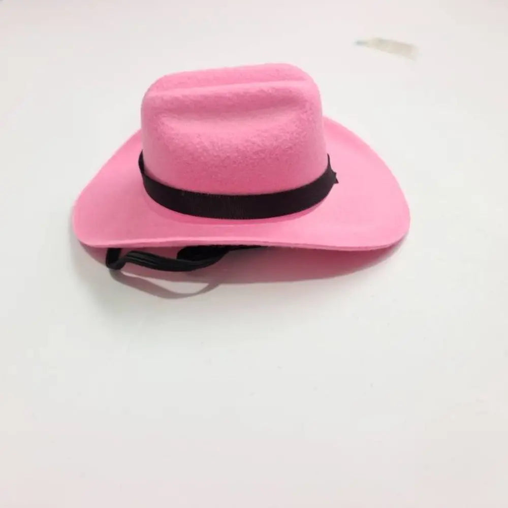 Adjustable Pet Cowboy Hat for Small Dogs & Cats – Funny Western Headwear, Summer Costume Accessory (5.3×4.3×2.4 in / 13.5×11×6 cm) pink-ribbon