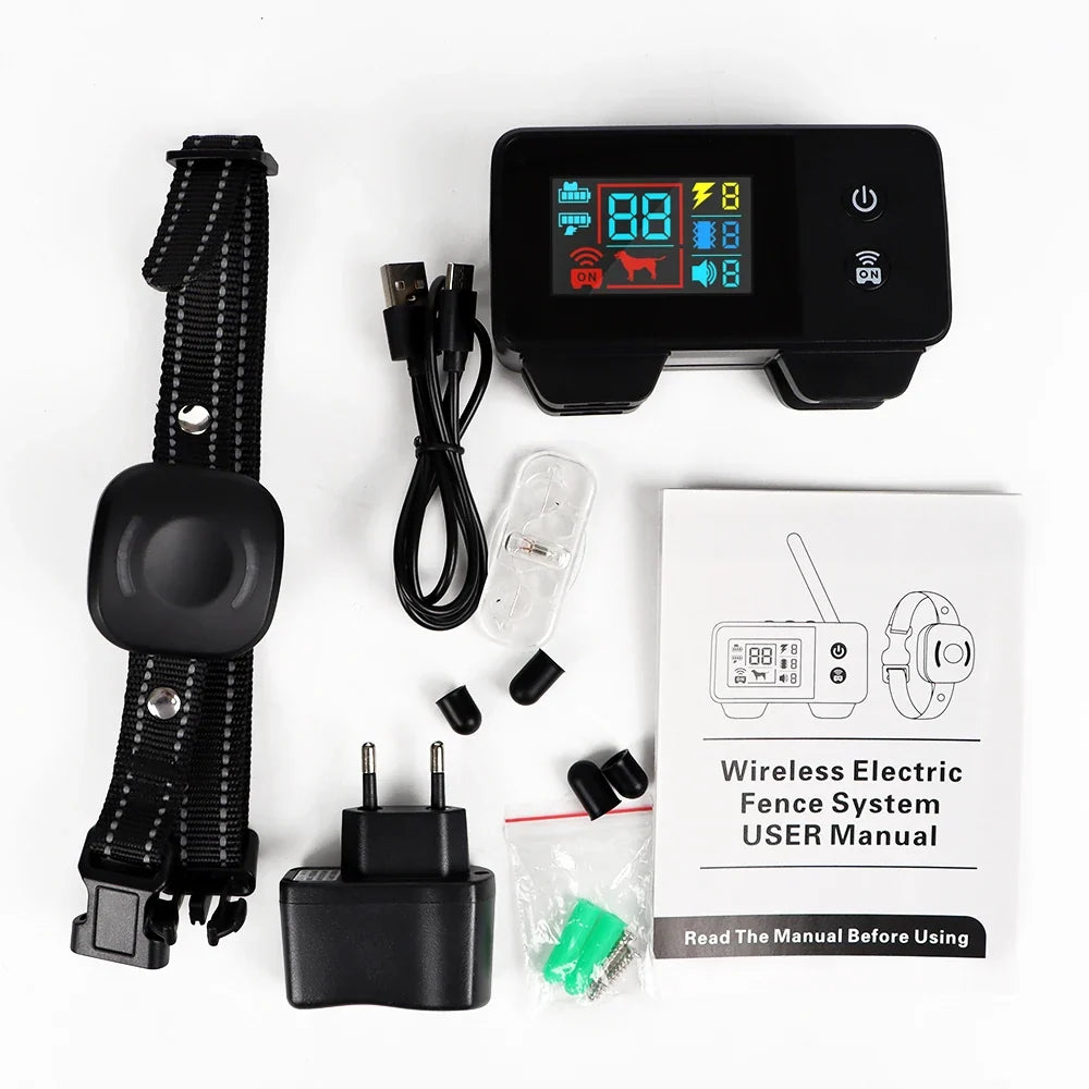 Electronic Pet Fence System 480M GPS Wireless Dog Fence Rechargeable Vibration Shock Sound Remote Control Pet Accessories black
