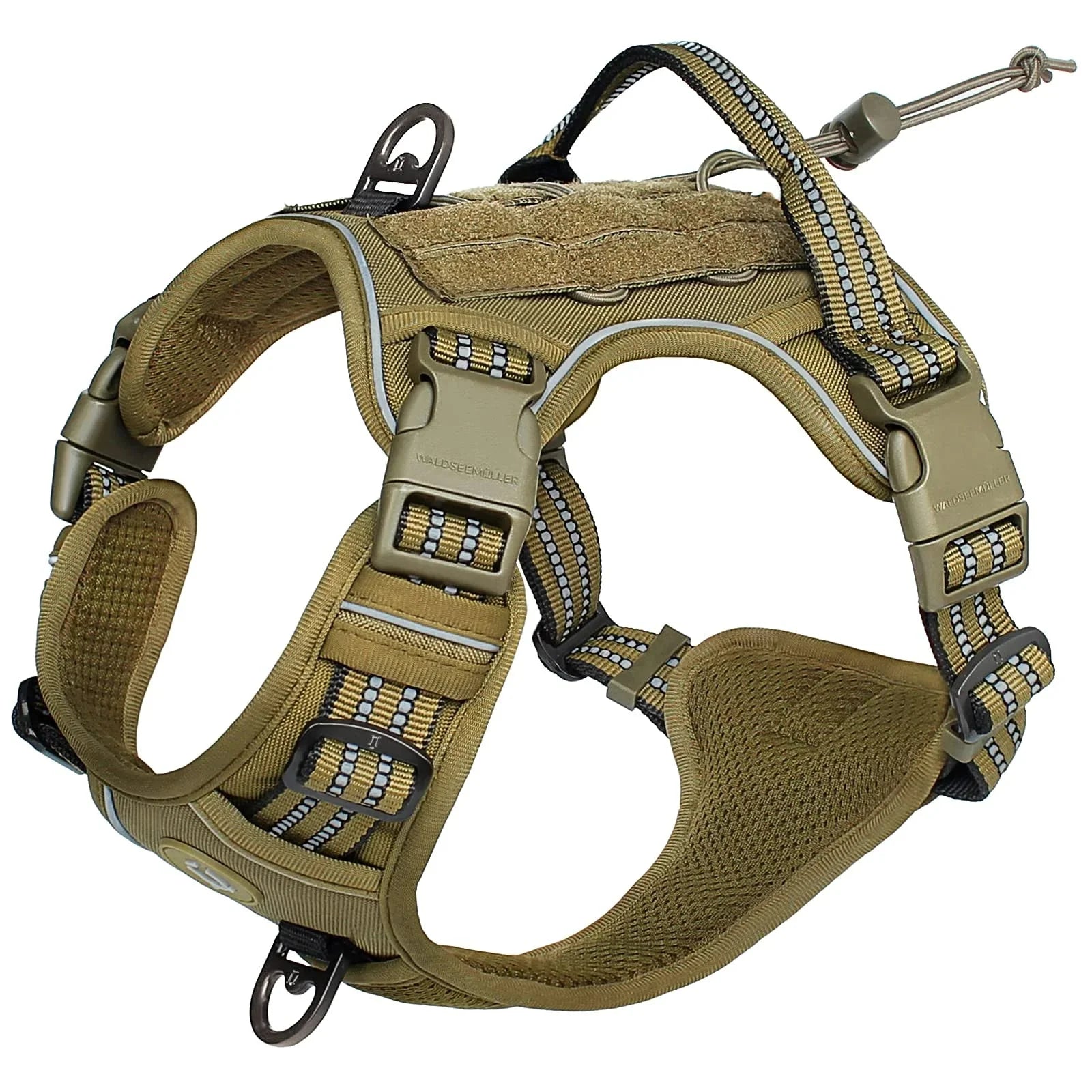 Tactical No-Pull Dog Harness – Adjustable MOLLE Military Vest for Medium & Large Dogs Dark Khaki