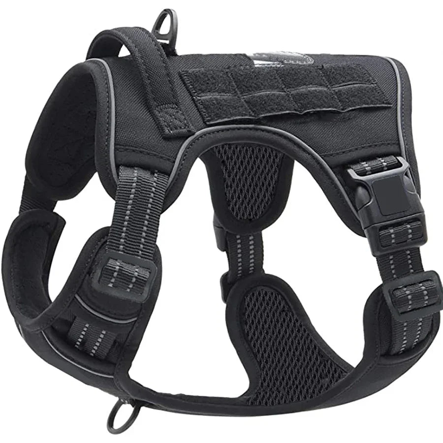 Military Tactical Dog Harness No Pull Large Reflective Straps Durable Vest with Control Handle black