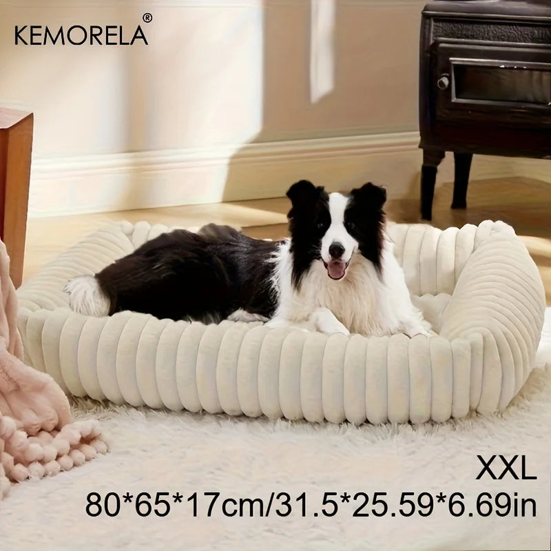 Orthopedic Plush Dog Bed – High-Resilience Support Mattress for Small to Medium Dogs, All-Season Fluffy Pet Bed for Bedroom White