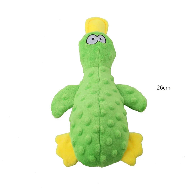 Plush Duck Squeaky Dog Toy with Chew Rope – Bite-Resistant Dental Cleaning Pet Toy Green