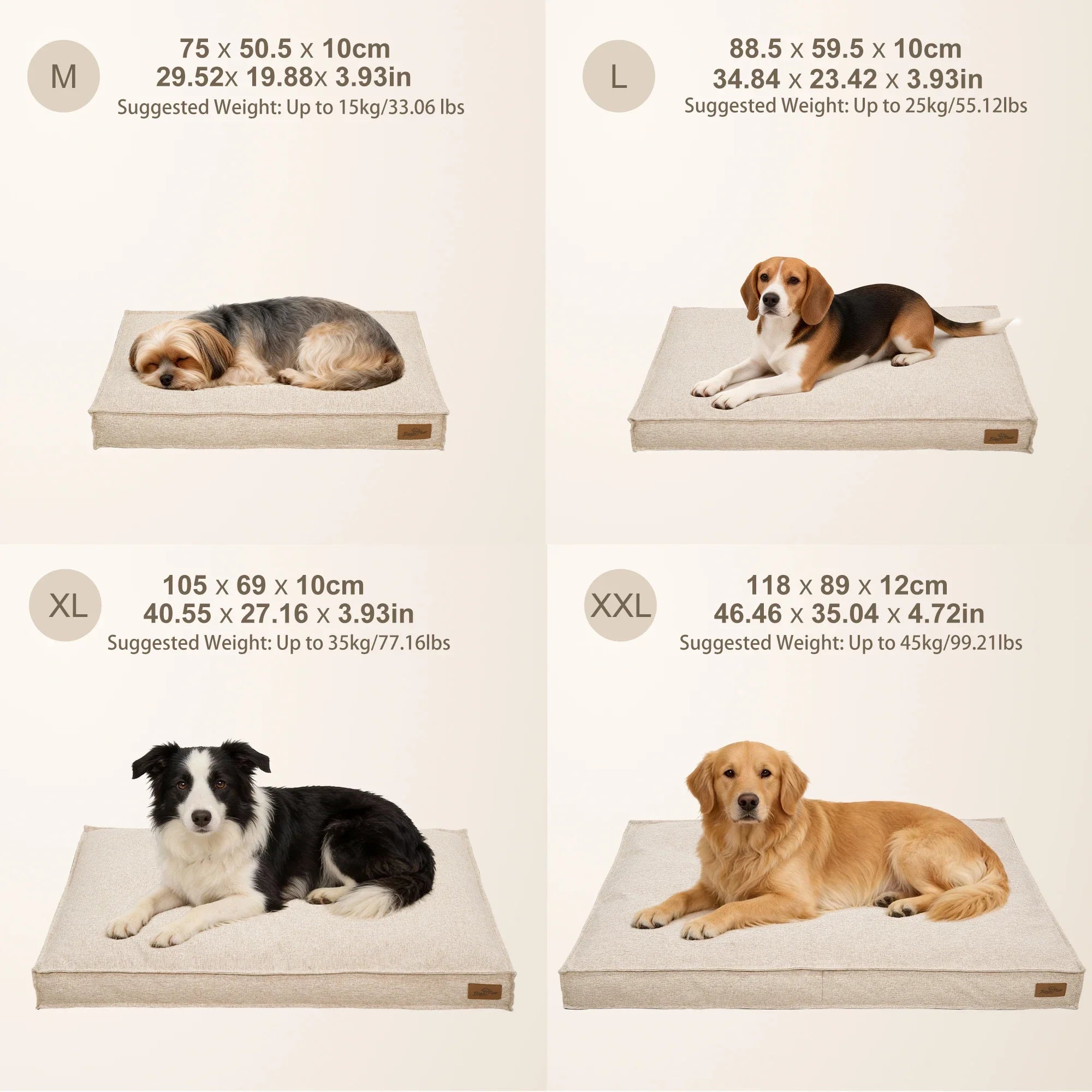 Large Dog Bed Washable Rectangular Dog Pet Pillow Bed with Linen Cover Foam Base Waterproof Lining Calming Sleep Pet Bed Mattress Beige United States