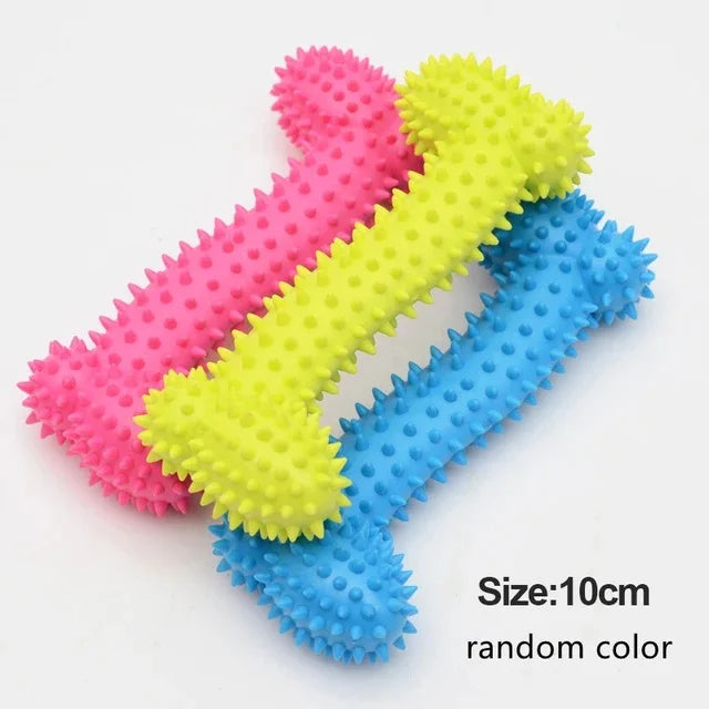 Bite-Resistant Rubber Spiked Dog Chew Toy for Small Dogs — Teeth Cleaning Squeaky Training Toy (1-Pack) Solid Bones Random Color