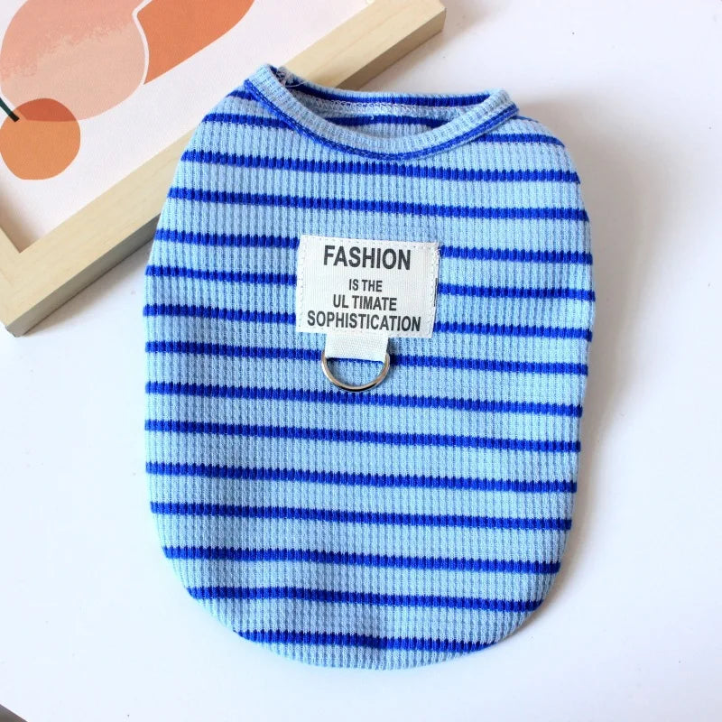 Summer Clothes for Dog and Cat, Striped T-Shirt, Cute Clothes for Puppy, Chihuahua, Bichon, French Bulldog, Girl Blue