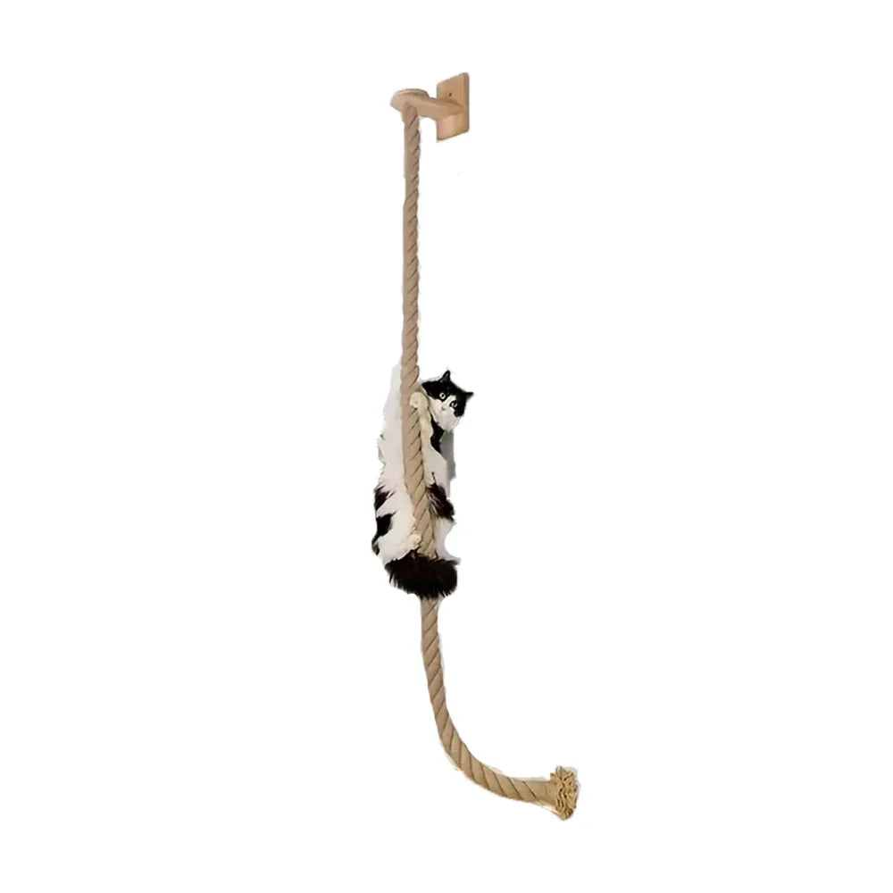 Wall-Mounted Cat Climbing Rope – Solid Wood Pedals & Sisal Scratch Training Toy for Indoor Cats Cat climbing rope