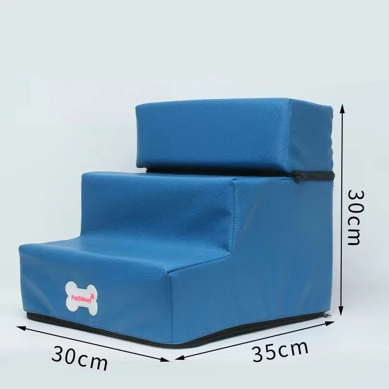 3-Step Pet Stairs for Small Dogs and Cats - Removable Washable Non-Slip Ramp Ladder Blue PU China Mainland