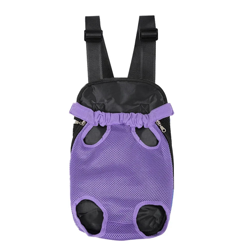 Breathable Camouflage Mesh Dog Carrier Backpack — Adjustable Pet Backpack for Small Dogs up to 22 lb (10 kg) Purple Grid