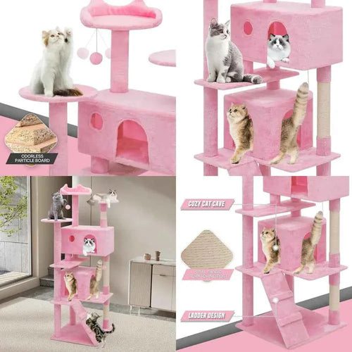 70" Tall Pink Cat Tree – Indoor Cat Tower with Scratching Posts & Climbing Platform Pink