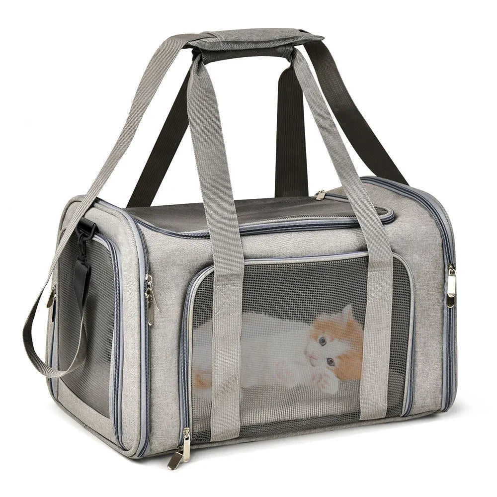 Airline-Approved Soft-Side Pet Carrier Backpack for Small Dogs & Cats — M (44×28×28 cm / 17.3×11×11 in) & L (50×34×34 cm / 19.7×13.4×13.4 in), Up to 12 kg (26.5 lb) GRAY