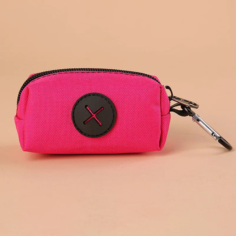 Canvas Dog Poop Bag Holder | Outdoor Pet Waste Bag Dispenser with Carabiner Clip rose red 1
